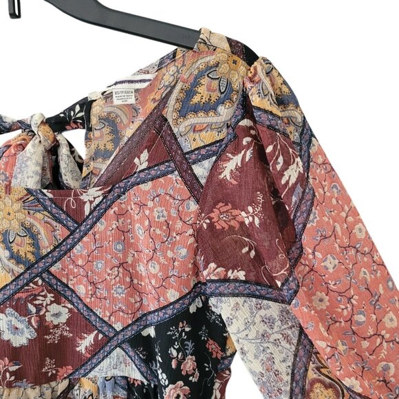 American Eagle Patchwork Boho Blouse Top Womens Size XS Tie Back Keyhole Y2K - Picture 5 of 10